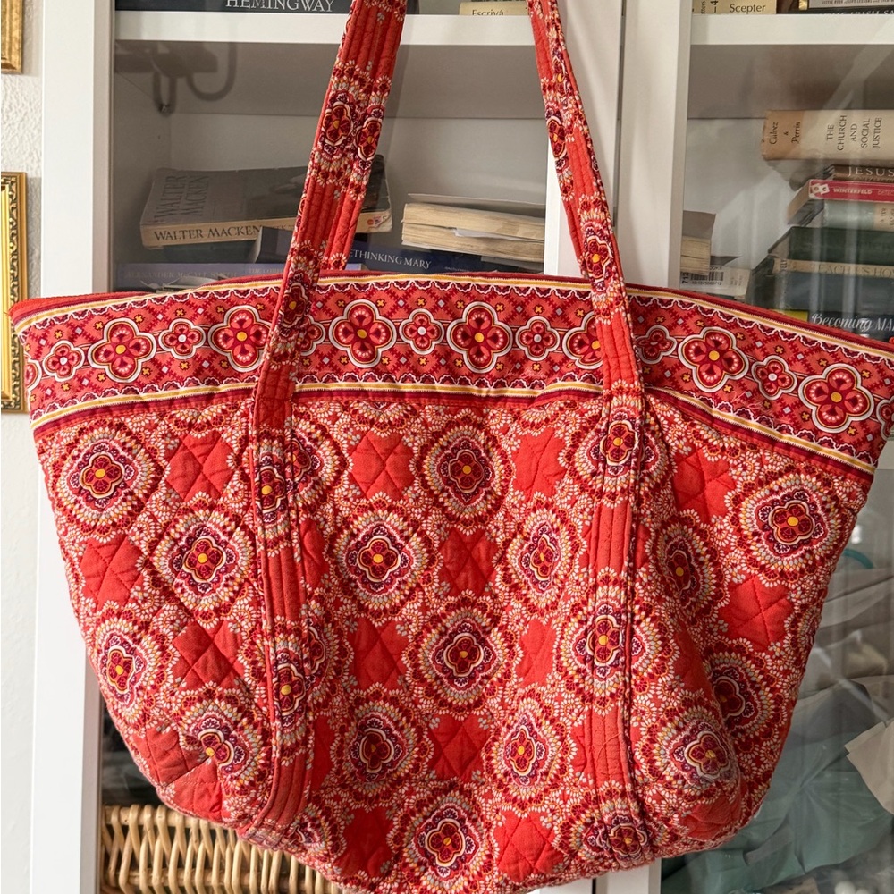 Vera Bradley orange batik X-Large all-over print Tote weekender duffel bag - Picture 4 of 11